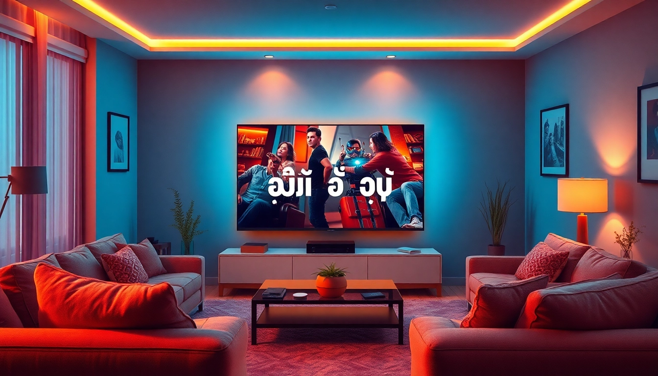 Enjoying uninterrupted streaming with فاصل اعلاني بس in a cozy living room setting with vibrant colors.