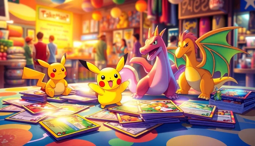 Explore a vibrant scene of Pokémon cards in India showcasing colorful, collectible items on display.